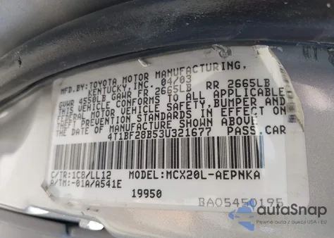 2003 Toyota Avalon Xl from USA, damaged, VIN 4T1BF28B53U321677